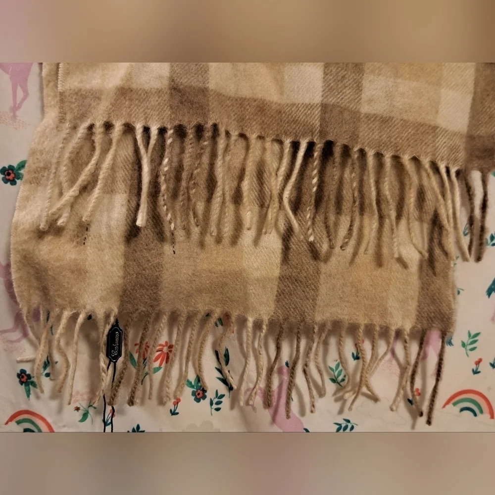 NWT Gobi Beige Plaid Cashmere Neutral Boho Casual Everyday Winter Scarf Wrap